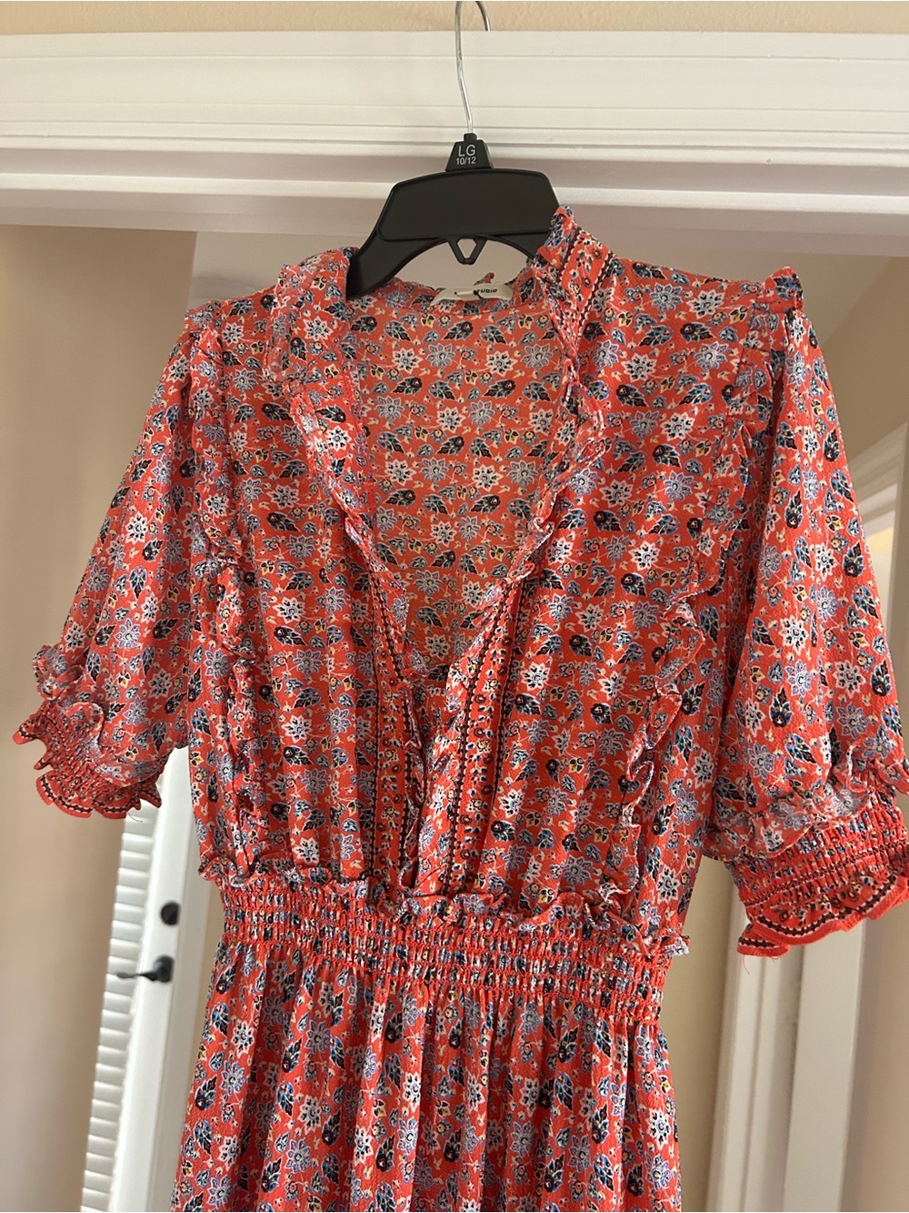 Max Studio Floral Ruffle Tiered Smocked Waist Size Small Short Sleeve Maxi Dress - Picture 4 of 5